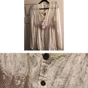 Free People Lace Button Snap Top